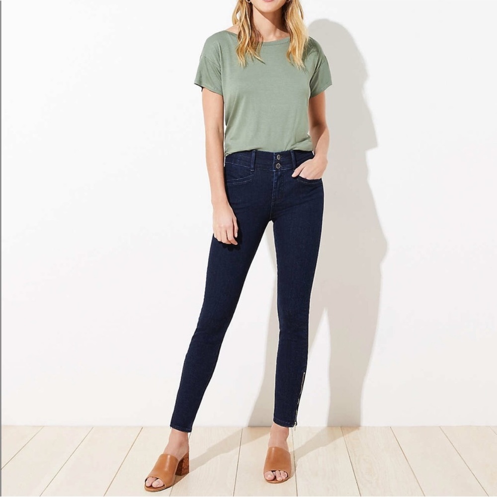 Loft Skinny Jeans 29 Dark Blue Color - Zippered Ankle - Slim Pockets